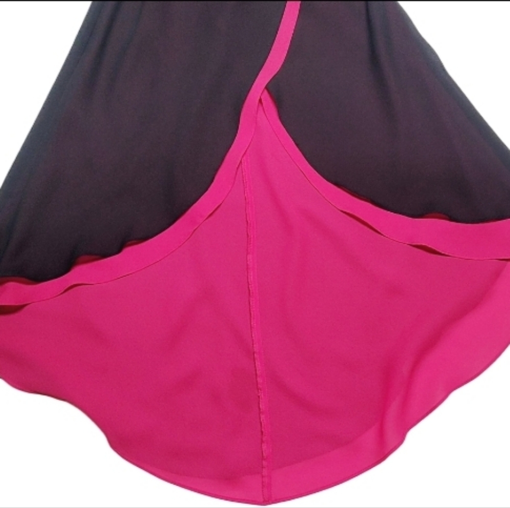 Vintage Zum Zum MCR Black Pink Chiffon Ruffle Sweetheart Neckline Hi-low Dress 6 - Picture 4 of 11